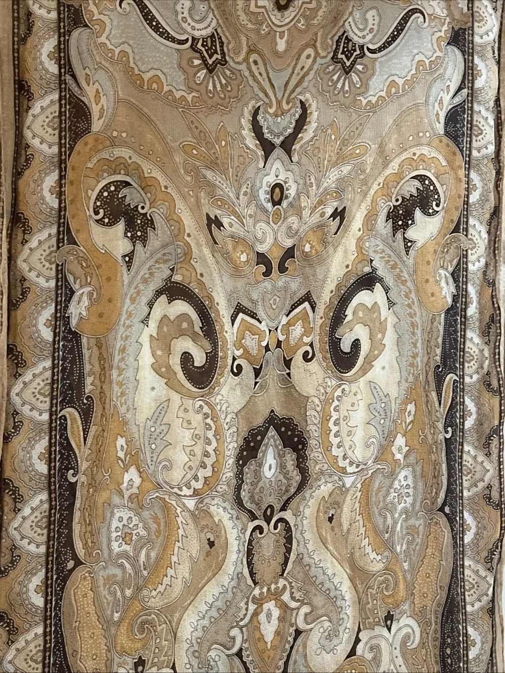 Vintage Pierre Balmain Paris 100%Silk Hand Rolled Edges Paisley EarthTones Scarf